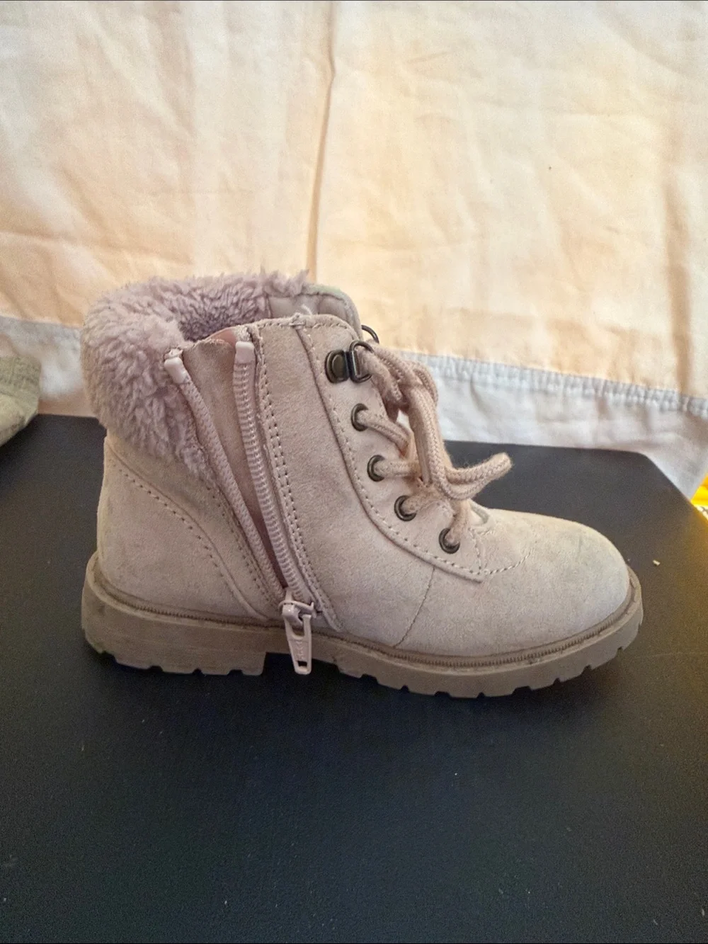 Old Navy Girls Pink Lace-Up Faux-Fur Ankle Boots